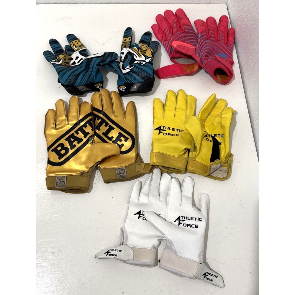 Battle Sports Football Gloves Lot of 5 Pairs Adult Medium and Large Various Used